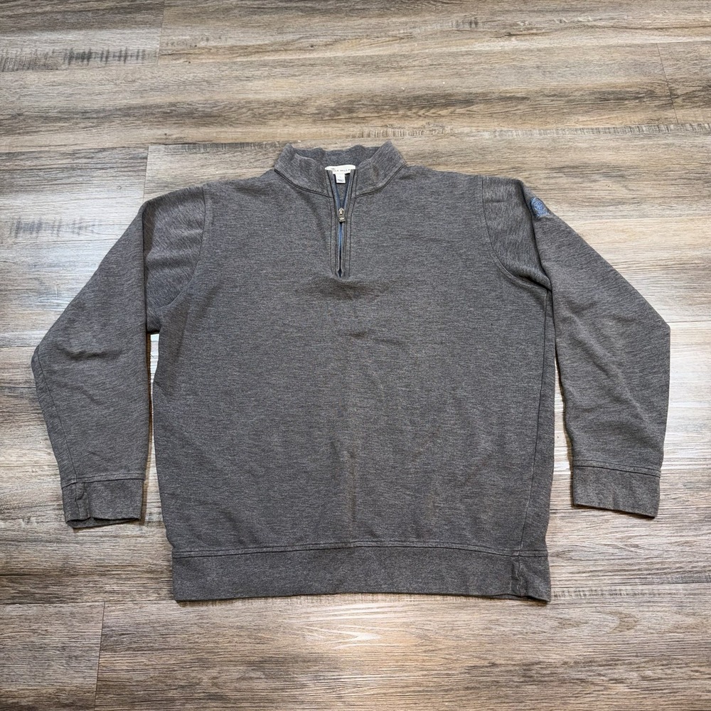 Peter Millar Sweater Mens L Quarter Zip Pullover Dark Gray Heather Ribbed Hem
